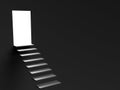 Staircase, stairs, way and open door with light. Concept idea background