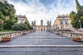 Staircase to Capitolium Square Piazza del Campidoglio in Rome, Italy. Made by Michelangelo, it is home of Rome Roma City Hall