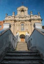 Staircase to historical baroque church of the Carmelites. Bilshivtsi, Ivano-Frankivsk region, Ukraine