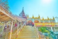 The staircase to Su Taung Pyae Temple in Mandalay, Myanmar