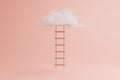 Staircase under a white fluffy cloud on a pastel background