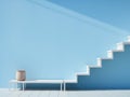 staircase with a vase on a blue wall 3d rendering stock photo Royalty Free Stock Photo