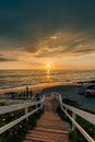 Staircase and view of the Pacific Ocean at sunset, at Windansea Beach, in La Jolla, California Royalty Free Stock Photo