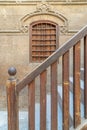 Staircase with wooden balustrade leading to Zeinab Khatoun historic house, Old Cairo, Egypt