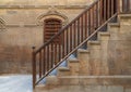 Staircase with wooden balustrade leading to Zeinab Khatoun historic house, Old Cairo, Egypt