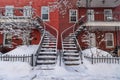 Staircases covered in snow