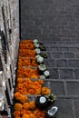 Stairs adorned with damasquina cempasuchil flowers Royalty Free Stock Photo