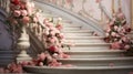 Stairs adorned with a pink and red roses Royalty Free Stock Photo