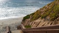 Stairs, beach access in California USA. Coastal stairway, pacific ocean. Sunny day, empty staircase.