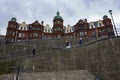 Stairs from the beach leading up to The Hotel de Paris in Cromer, North Norfolk, UK