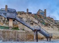 Stairs from beach to mountain with homes in San Diego California coast landscape Royalty Free Stock Photo
