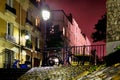 Stairs and bicycle near it on Montmartre by night, Paris Royalty Free Stock Photo