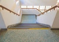 Stairs blue old terrazzo floor walkway down Inside the building. select focus with shallow depth of field