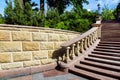 Stairs bottom-up view with climbing marble steps. Royalty Free Stock Photo