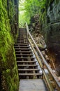 Stairs to Avalanche falls at Flume Gorge in Lincoln New Hampshire White mountains Royalty Free Stock Photo