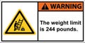 The stairs can support a weight limit 244 pounds.,Warning Sign