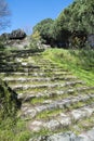 Stairs carved in granite stone in the park of the pines of Plasencia