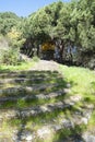 Stairs carved in granite stone in the park of the pines in Plasencia