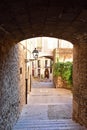Stairs of the climb of Sant Domench and Agullana Palace, Girona, Catalonia, Spain Royalty Free Stock Photo
