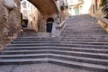 Stairs of the climb of Sant Domench and Agullana Palace, Girona, Catalonia, Spain Royalty Free Stock Photo