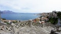 Stairs down to the city of Gaeta in Italy. View on the harbour and the italian coastline.
