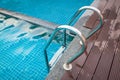 Stairs of the empty swimming pool. Royalty Free Stock Photo