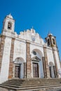 Stairs and facade perspective of the symmetric church of Our Lady of Lagoa, Monsaraz - Alentejo PORTUGAL