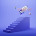 Stairs and flying rocket with pie chart, business achievement Royalty Free Stock Photo