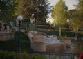 Stairs with Fountain and Lampposts