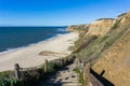 Stairs going down to an empty beach, Half Moon Bay, California