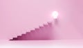 Stairs going upward. Ascending stairs of rising staircase to bulb light. Businesswoman rise, forward achievement, progress way Royalty Free Stock Photo