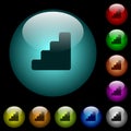 Stairs icons in color illuminated glass buttons