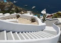 Stairs leading down to Aegan Sea. Oia, Santorini, Greece. Royalty Free Stock Photo