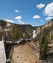 Stairs leading down to view of the Lower Falls in the Grand Canyon of the Yellowstone River in Yellowstone National Park in USA Royalty Free Stock Photo