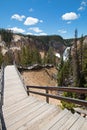 Stairs leading down to view of the Lower Falls in the Grand Canyon of the Yellowstone River in Yellowstone National Park in USA Royalty Free Stock Photo