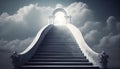 Stairs Leading To Cross Of Light At End Of Tunnel Of Clouds Royalty Free Stock Photo