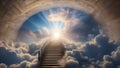 Stairs Leading To Cross Of Light At End Of Tunnel Royalty Free Stock Photo