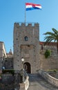 Stairs leading to main town gate and tower at entrance to Korcula, Croatia Royalty Free Stock Photo