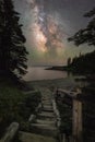 Stairs leading to the Milky Way Galaxy in Acadia National Park Royalty Free Stock Photo