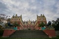 Stairs leading to the New Castle in the park Muskauer