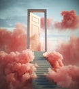 Stairs leading to a opened door in the clouds Royalty Free Stock Photo