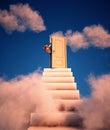 Stairs leading up to a opened door to the sky Royalty Free Stock Photo