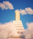 Stairs leading up to a opened door to the sky. Path to success concept Royalty Free Stock Photo