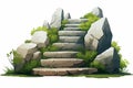 stairs made of rocks in natural landskape vegetation isolated vector style illustration