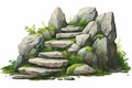 stairs made of rocks in natural landskape vegetation isolated vector style illustration