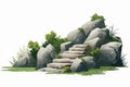 stairs made of rocks in natural landskape vegetation isolated vector style illustration