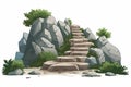 stairs made of rocks in natural landskape vegetation isolated vector style illustration