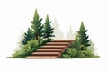 stairs made of wood in natural landskape vegetation isolated vector style illustration