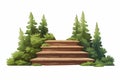 stairs made of wood in natural landskape vegetation isolated vector style illustration