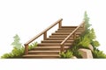 stairs made of wood in natural landskape vegetation isolated vector style illustration